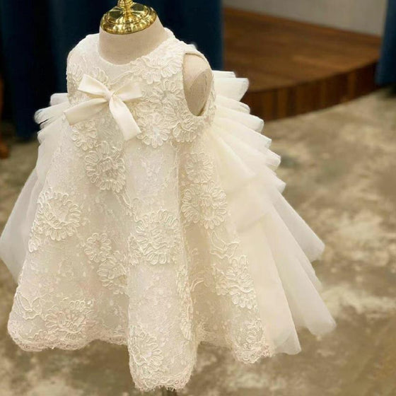 Iris - Flower Girl and Baptism Dress With Elegant Lace Bow