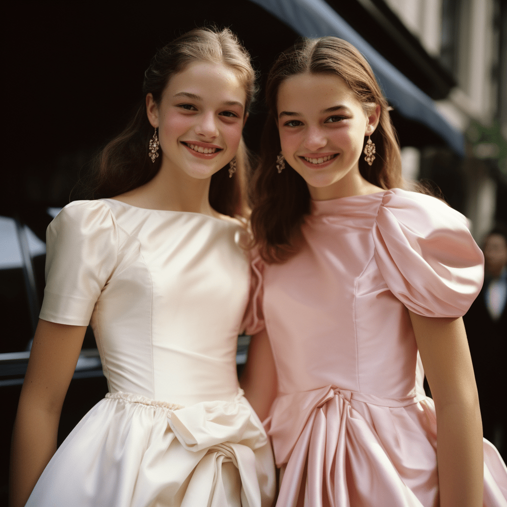  photograph of graduation dresses, of happy 12-year-old girls