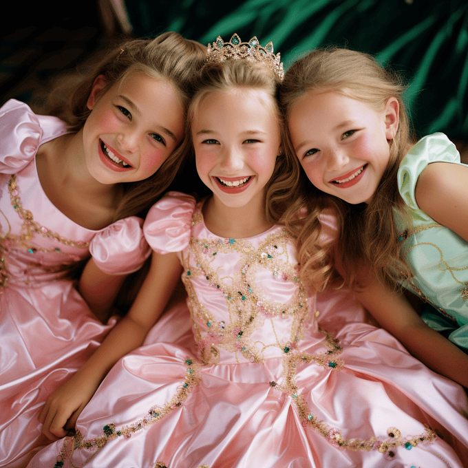  Eye-level commercial photography of three happy smiling girls
